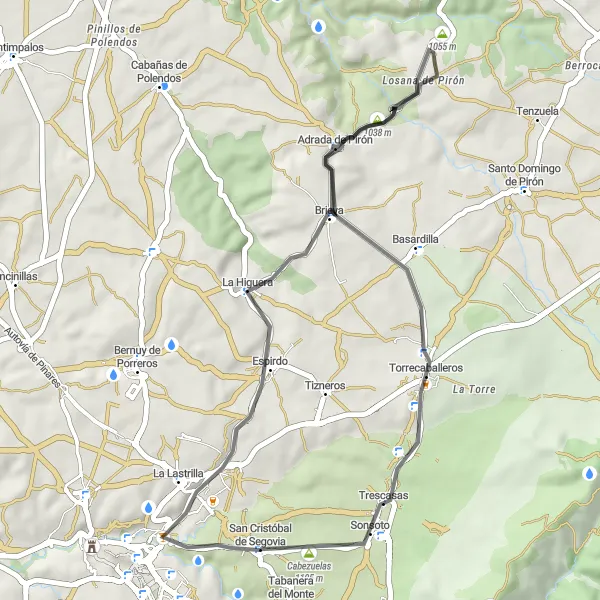 Map miniature of "Exploring Segovia's Scenic Routes" cycling inspiration in Castilla y León, Spain. Generated by Tarmacs.app cycling route planner