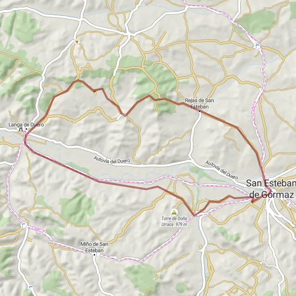 Miniatua del mapa de inspiración ciclista "La Ruta de los Caminos de Grava" en Castilla y León, Spain. Generado por Tarmacs.app planificador de rutas ciclistas