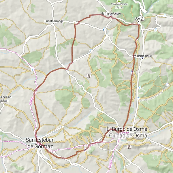 Miniatua del mapa de inspiración ciclista "Ruta en bicicleta todo terreno desde San Esteban de Gormaz" en Castilla y León, Spain. Generado por Tarmacs.app planificador de rutas ciclistas