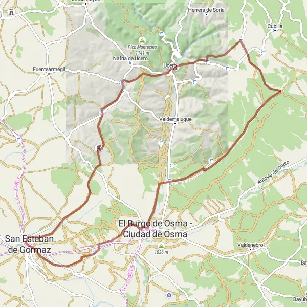 Map miniature of "Route of the Castles" cycling inspiration in Castilla y León, Spain. Generated by Tarmacs.app cycling route planner