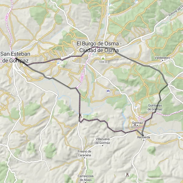 Map miniature of "Scenic Road Adventure" cycling inspiration in Castilla y León, Spain. Generated by Tarmacs.app cycling route planner