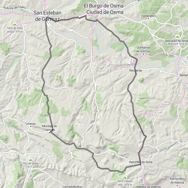 Miniatuurkaart van de fietsinspiratie "Fietsroute rond San Esteban de Gormaz - Wegen fietsen" in Castilla y León, Spain. Gemaakt door de Tarmacs.app fietsrouteplanner