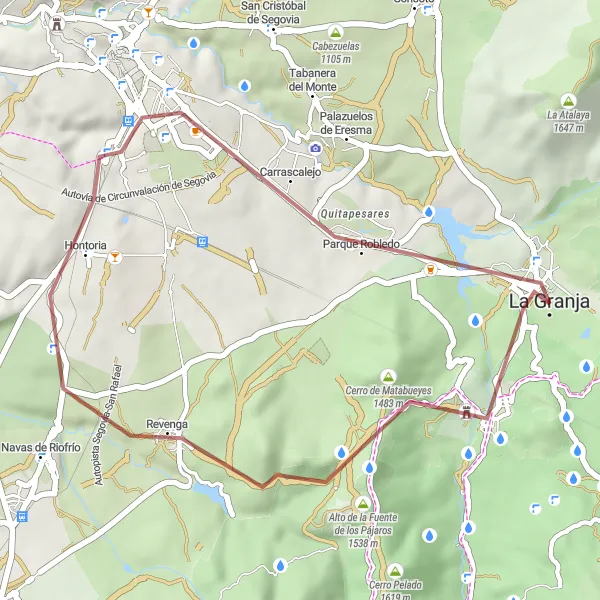 Map miniature of "La Granja to Parque Robledo" cycling inspiration in Castilla y León, Spain. Generated by Tarmacs.app cycling route planner