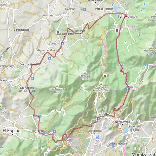 Map miniature of "La Granja to Otero de Herreros via Navacerrada" cycling inspiration in Castilla y León, Spain. Generated by Tarmacs.app cycling route planner