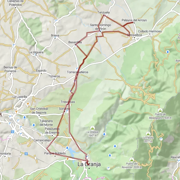 Map miniature of "Gravel Adventure: Segovian Valleys" cycling inspiration in Castilla y León, Spain. Generated by Tarmacs.app cycling route planner