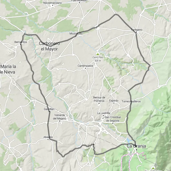 Map miniature of "The Abades Adventure" cycling inspiration in Castilla y León, Spain. Generated by Tarmacs.app cycling route planner