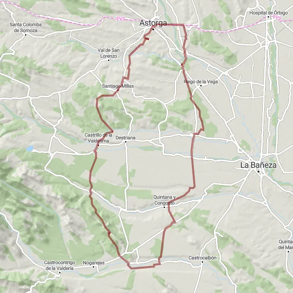 Map miniature of "Gravel Adventure in Valduerna Valley" cycling inspiration in Castilla y León, Spain. Generated by Tarmacs.app cycling route planner