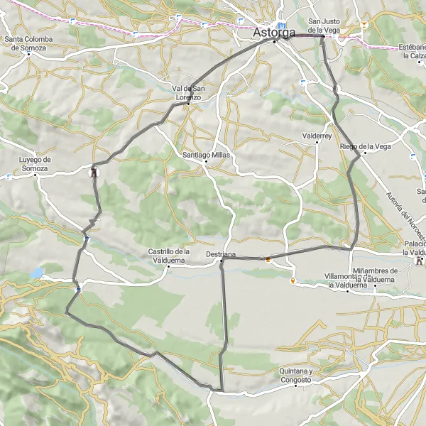 Map miniature of "La Vuelta to Castillo de los Templarios" cycling inspiration in Castilla y León, Spain. Generated by Tarmacs.app cycling route planner