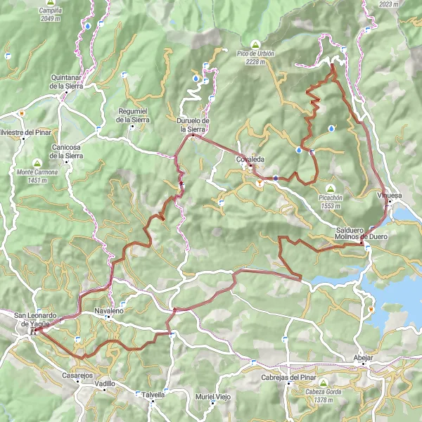 Map miniature of "Sierra de Cebollera Epic Gravel Route" cycling inspiration in Castilla y León, Spain. Generated by Tarmacs.app cycling route planner