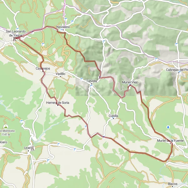 Miniatuurkaart van de fietsinspiratie "Gravel route near San Leonardo de Yagüe" in Castilla y León, Spain. Gemaakt door de Tarmacs.app fietsrouteplanner