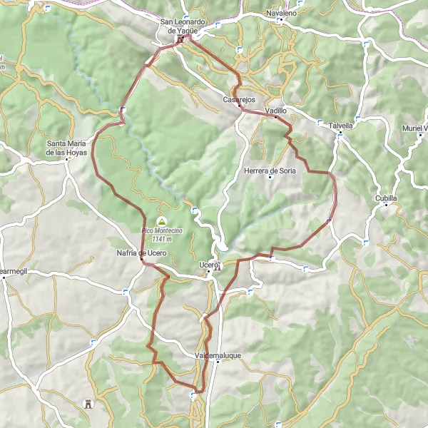 Miniatua del mapa de inspiración ciclista "Ruta panorámica desde San Leonardo de Yagüe" en Castilla y León, Spain. Generado por Tarmacs.app planificador de rutas ciclistas