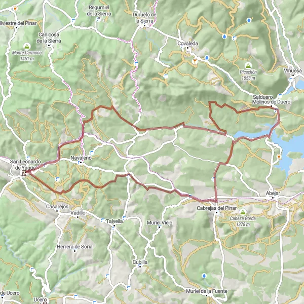 Map miniature of "Duero River Gravel Route" cycling inspiration in Castilla y León, Spain. Generated by Tarmacs.app cycling route planner