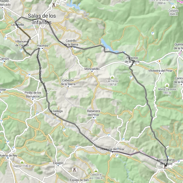 Miniatura mapy "Ścieżka rowerowa przez San Leonardo de Yagüe i okoliczne wioski" - trasy rowerowej w Castilla y León, Spain. Wygenerowane przez planer tras rowerowych Tarmacs.app