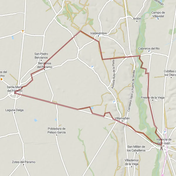 Miniatura mapy "Rowerowy szlak gravelowy w okolicy Santa María del Páramo" - trasy rowerowej w Castilla y León, Spain. Wygenerowane przez planer tras rowerowych Tarmacs.app