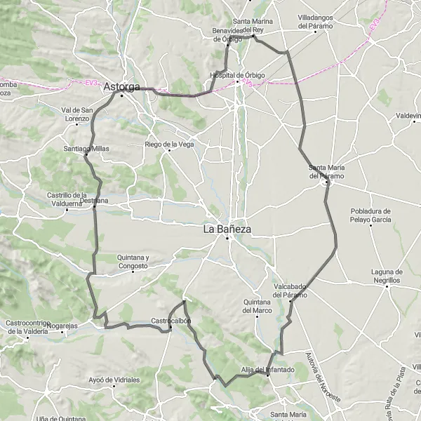 Map miniature of "Camino de Santiago Road Cycling Adventure" cycling inspiration in Castilla y León, Spain. Generated by Tarmacs.app cycling route planner