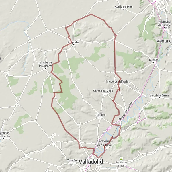 Miniatura mapy "Objazdowe trasy rowerowe w pobliżu Santovenia de Pisuerga (Castilla y León, Hiszpania)" - trasy rowerowej w Castilla y León, Spain. Wygenerowane przez planer tras rowerowych Tarmacs.app
