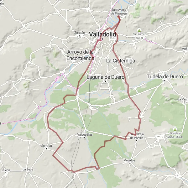 Miniatuurkaart van de fietsinspiratie "Uitdagende grindroutes in de omgeving van Santovenia de Pisuerga" in Castilla y León, Spain. Gemaakt door de Tarmacs.app fietsrouteplanner
