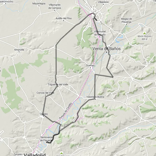 Miniatuurkaart van de fietsinspiratie "De Cigales Route" in Castilla y León, Spain. Gemaakt door de Tarmacs.app fietsrouteplanner