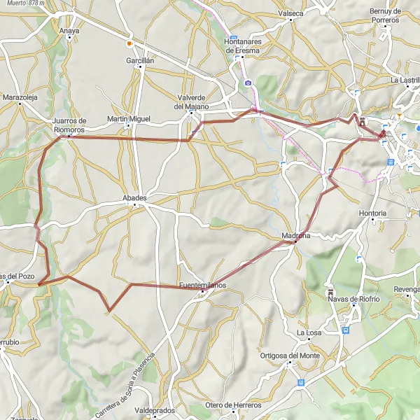 Map miniature of "Scenic Gravel Ride" cycling inspiration in Castilla y León, Spain. Generated by Tarmacs.app cycling route planner