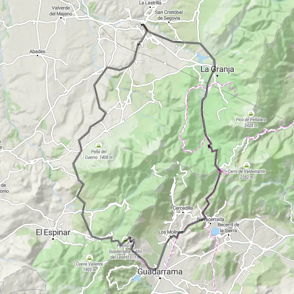 Miniatuurkaart van de fietsinspiratie "Uitdagende fietsroute door de bergen en historische bezienswaardigheden" in Castilla y León, Spain. Gemaakt door de Tarmacs.app fietsrouteplanner