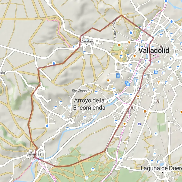 Miniatua del mapa de inspiración ciclista "Ruta por Simancas y la Cuesta de la Maruquesa" en Castilla y León, Spain. Generado por Tarmacs.app planificador de rutas ciclistas