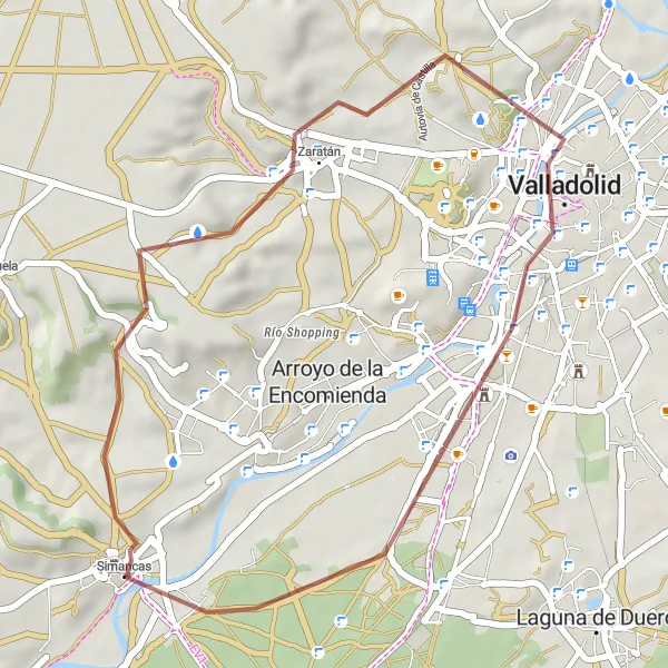 Map miniature of "Simancas Gravel Adventure" cycling inspiration in Castilla y León, Spain. Generated by Tarmacs.app cycling route planner