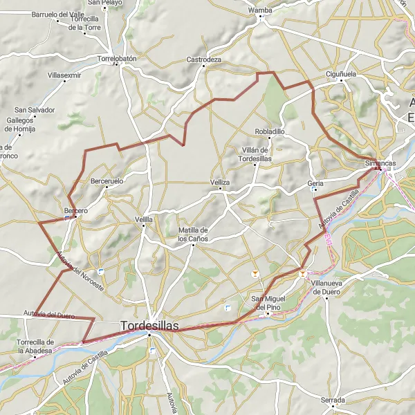 Miniatura mapy "Trasa rowerowa wokół Simancas (gravel)" - trasy rowerowej w Castilla y León, Spain. Wygenerowane przez planer tras rowerowych Tarmacs.app