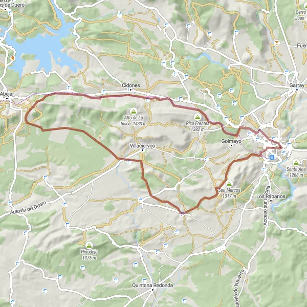 Miniatua del mapa de inspiración ciclista "Ruta en bicicleta de gravel cerca de Soria" en Castilla y León, Spain. Generado por Tarmacs.app planificador de rutas ciclistas