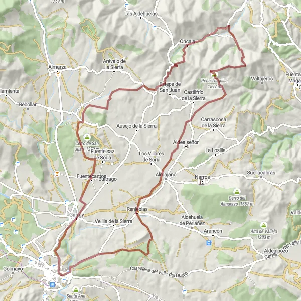Miniatua del mapa de inspiración ciclista "Ruta en Bicicleta por los Caminos Rurales de Soria" en Castilla y León, Spain. Generado por Tarmacs.app planificador de rutas ciclistas
