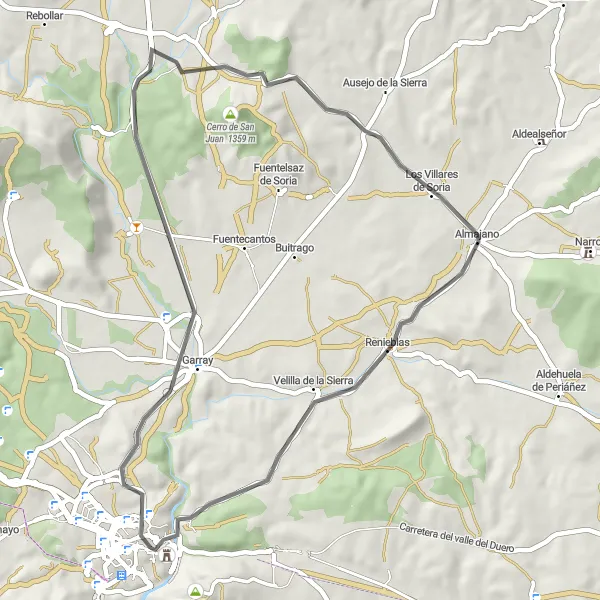 Map miniature of "Garray Loop" cycling inspiration in Castilla y León, Spain. Generated by Tarmacs.app cycling route planner