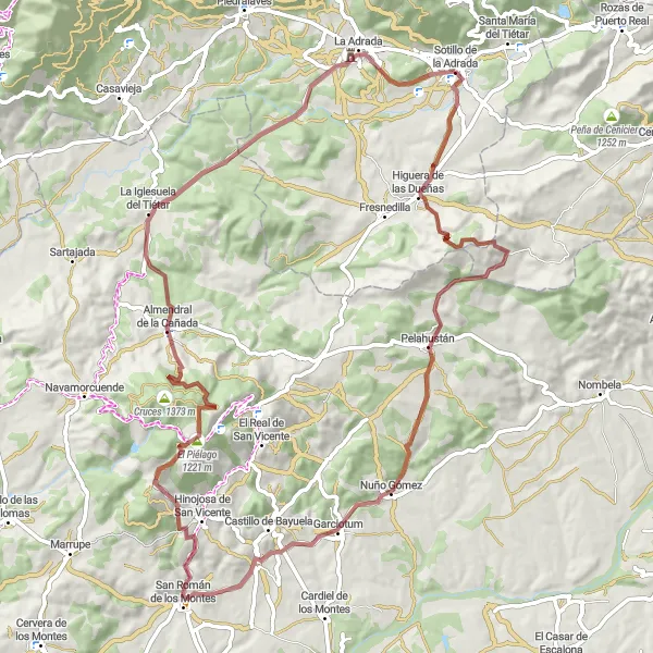 Map miniature of "The Charming Gravel Escape" cycling inspiration in Castilla y León, Spain. Generated by Tarmacs.app cycling route planner