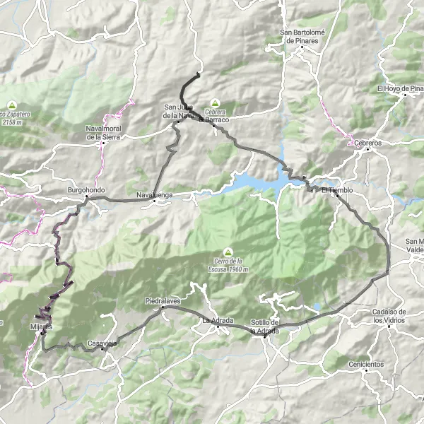 Miniatuurkaart van de fietsinspiratie "Weg Fietsroute van Sotillo de la Adrada" in Castilla y León, Spain. Gemaakt door de Tarmacs.app fietsrouteplanner