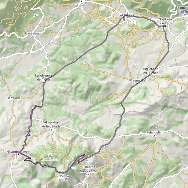 Map miniature of "Mountain Views: Higuera de las Dueñas to La Adrada" cycling inspiration in Castilla y León, Spain. Generated by Tarmacs.app cycling route planner