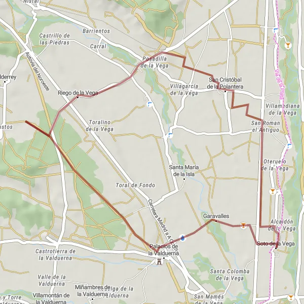 Map miniature of "Soto de la Vega and Surroundings" cycling inspiration in Castilla y León, Spain. Generated by Tarmacs.app cycling route planner