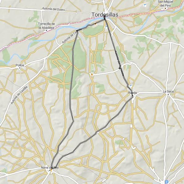 Map miniature of "Road Cycling Route - Duero River Scenic Ride" cycling inspiration in Castilla y León, Spain. Generated by Tarmacs.app cycling route planner