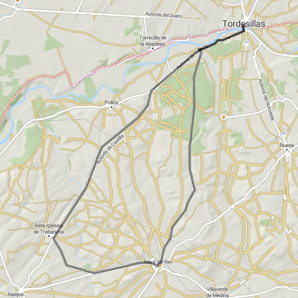 Miniatua del mapa de inspiración ciclista "Ruta Histórica a Nava del Rey" en Castilla y León, Spain. Generado por Tarmacs.app planificador de rutas ciclistas