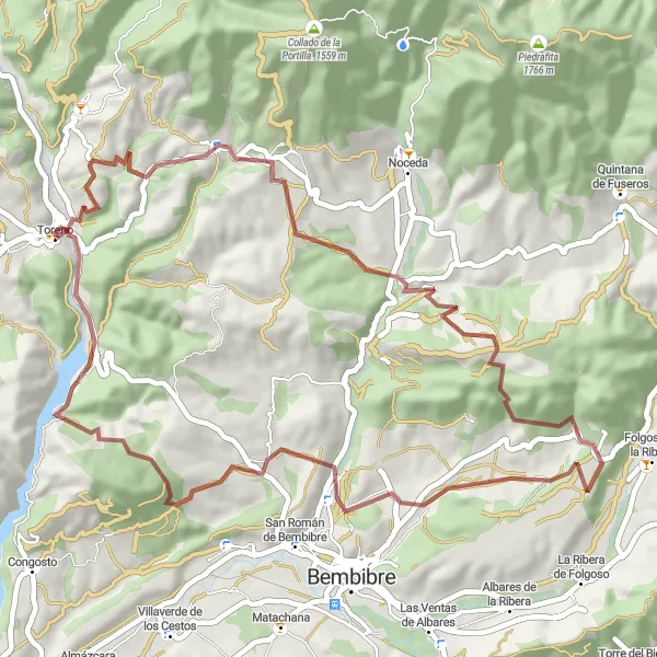 Miniatua del mapa de inspiración ciclista "Ruta Gravel Toreno - Pico Tudela" en Castilla y León, Spain. Generado por Tarmacs.app planificador de rutas ciclistas