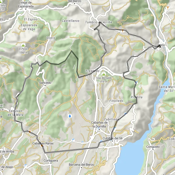 Map miniature of "Cubillos del Sil Loop" cycling inspiration in Castilla y León, Spain. Generated by Tarmacs.app cycling route planner