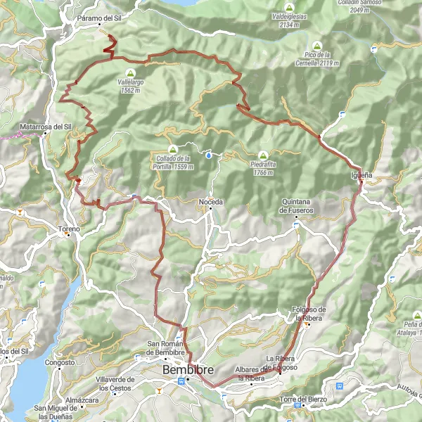 Miniatua del mapa de inspiración ciclista "Ruta de los Valles Mineros" en Castilla y León, Spain. Generado por Tarmacs.app planificador de rutas ciclistas