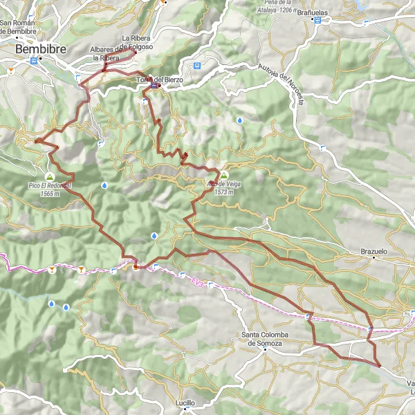 Map miniature of "Somoza Gravel Expedition" cycling inspiration in Castilla y León, Spain. Generated by Tarmacs.app cycling route planner