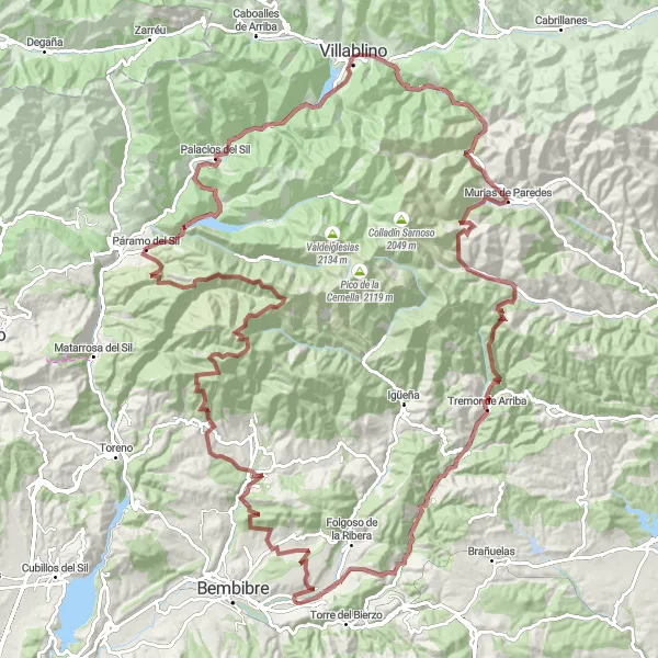 Miniatua del mapa de inspiración ciclista "Ruta de los Valles y Cumbres de Bierzo" en Castilla y León, Spain. Generado por Tarmacs.app planificador de rutas ciclistas