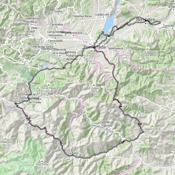 Miniatua del mapa de inspiración ciclista "Ruta de los Pueblos y Montañas de Bierzo" en Castilla y León, Spain. Generado por Tarmacs.app planificador de rutas ciclistas