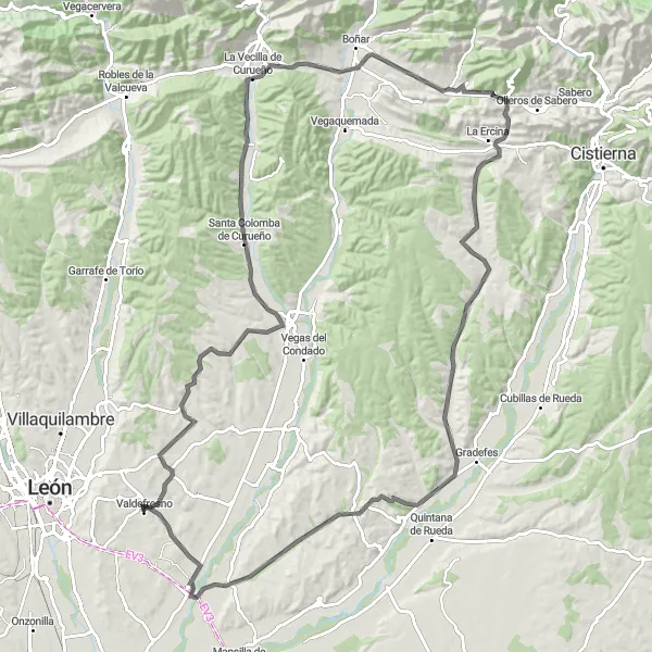 Map miniature of "Curueño Adventure" cycling inspiration in Castilla y León, Spain. Generated by Tarmacs.app cycling route planner