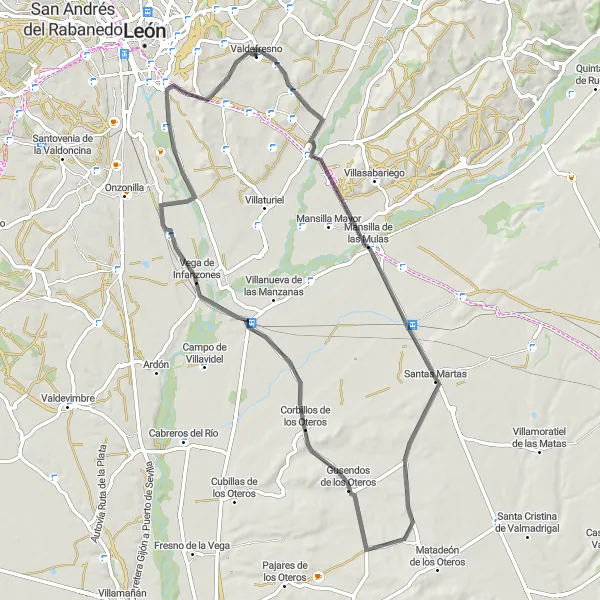 Map miniature of "León Valley Tour" cycling inspiration in Castilla y León, Spain. Generated by Tarmacs.app cycling route planner