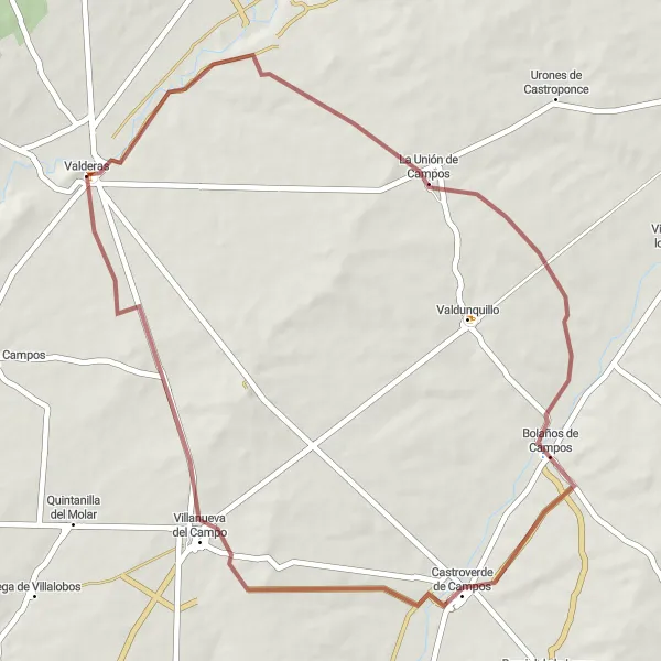 Map miniature of "Valderas to Castillo de Altafria Gravel Ride" cycling inspiration in Castilla y León, Spain. Generated by Tarmacs.app cycling route planner