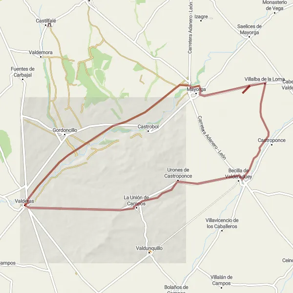 Map miniature of "Villalba Gravel Ride" cycling inspiration in Castilla y León, Spain. Generated by Tarmacs.app cycling route planner