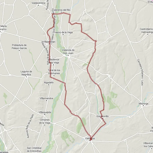 Miniatuurkaart van de fietsinspiratie "Avontuurlijke gravelroute door de Oteros-vallei" in Castilla y León, Spain. Gemaakt door de Tarmacs.app fietsrouteplanner