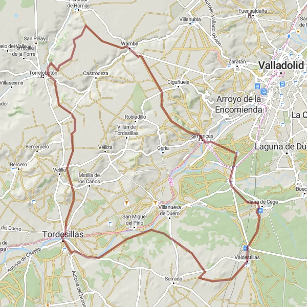 Map miniature of "Gravel Adventure through Valdestillas and Surrounding Landscape" cycling inspiration in Castilla y León, Spain. Generated by Tarmacs.app cycling route planner