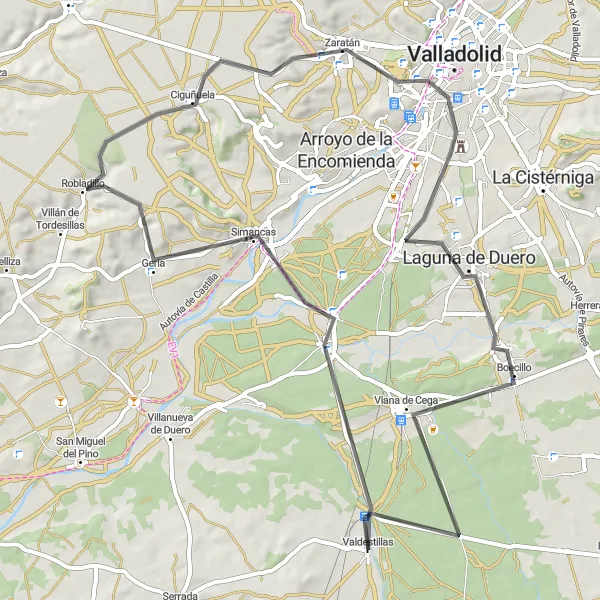 Map miniature of "Scenic Road Cycling Route from Valdestillas to Mirador del Cega" cycling inspiration in Castilla y León, Spain. Generated by Tarmacs.app cycling route planner