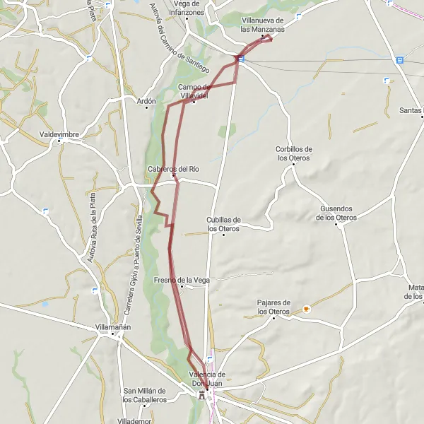 Map miniature of "Rural Gravel Escape" cycling inspiration in Castilla y León, Spain. Generated by Tarmacs.app cycling route planner